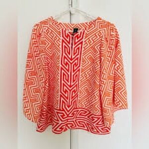 Chico's Black Label Orange And White Geometric Blouse